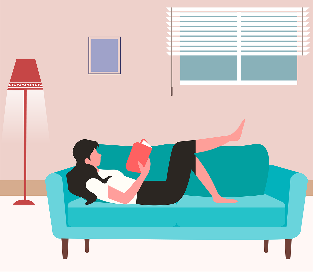 girl, book, couch